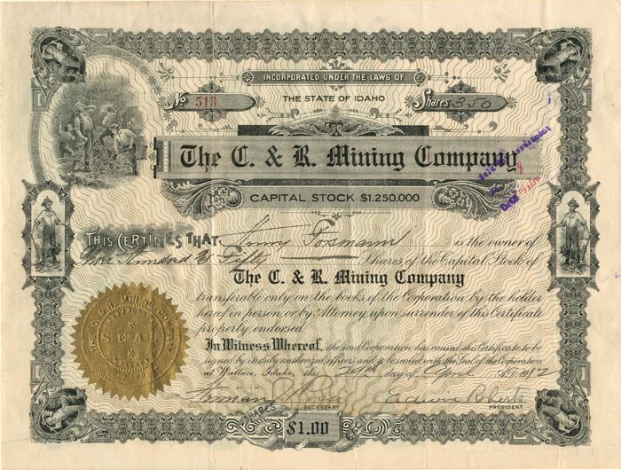 C. and R. Mining Co. - Stock Certificate